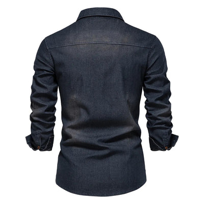 POWQUE Urban Slim Fit Denim Shirt Men - Black - POWQUE URBAN STYLE