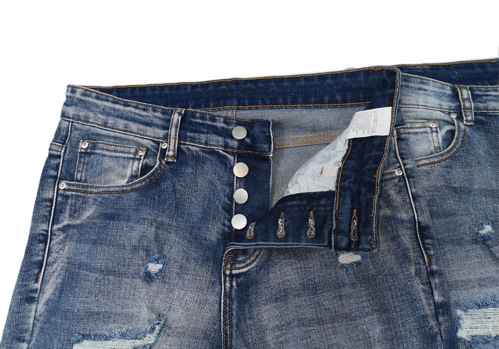 POWQUE Urban Slim Fit Ripped Jeans Men Distressed Style - POWQUE URBAN STYLE