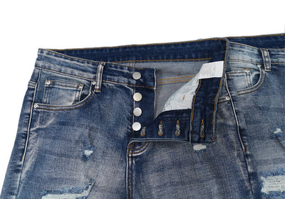 POWQUE Urban Slim Fit Ripped Jeans Men Distressed Style - POWQUE URBAN STYLE