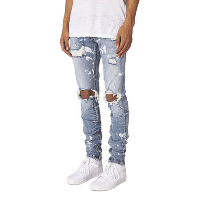 POWQUE Urban Slim Fit Ripped Jeans Men Distressed Style - POWQUE URBAN STYLE