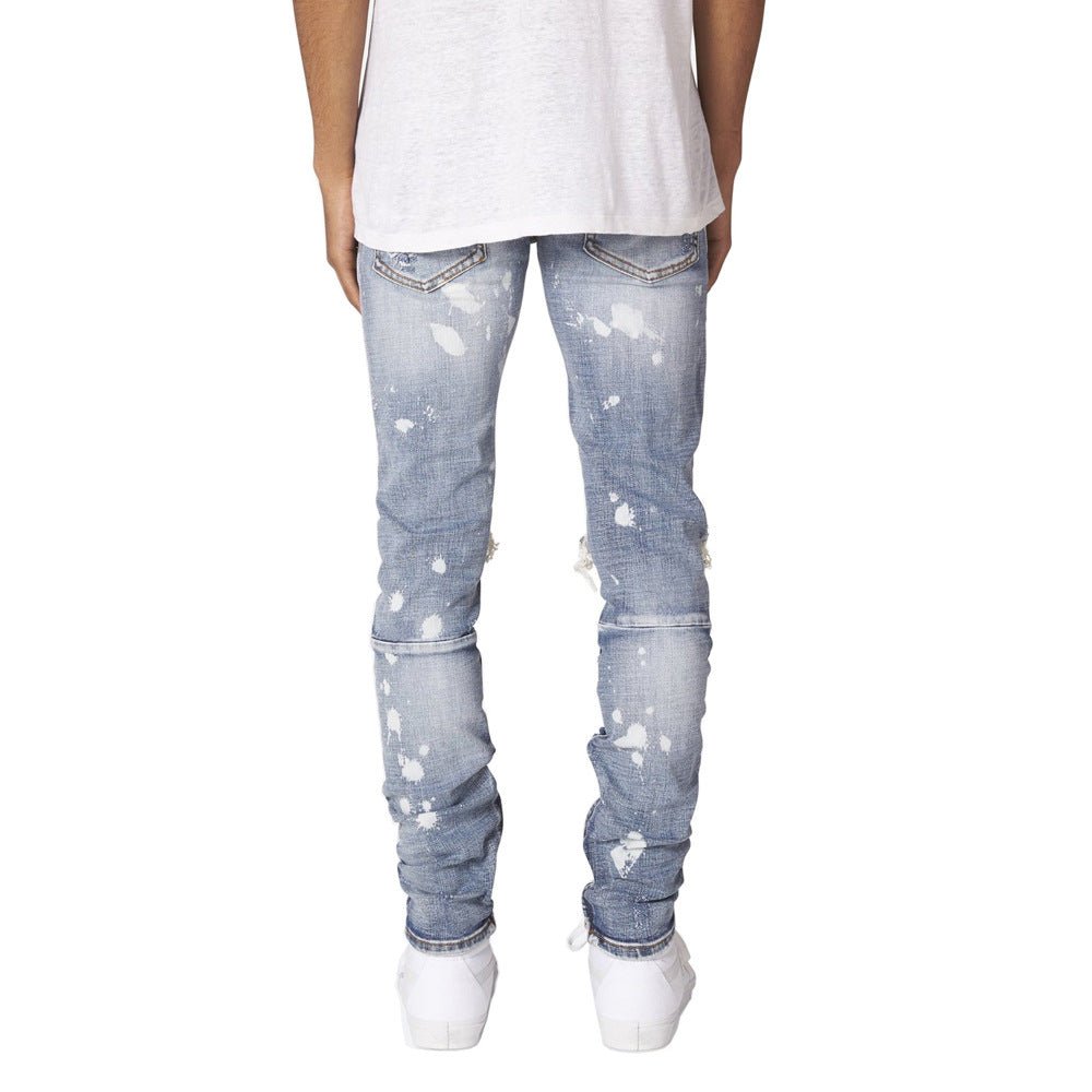 POWQUE Urban Slim Fit Ripped Jeans Men Distressed Style - POWQUE URBAN STYLE