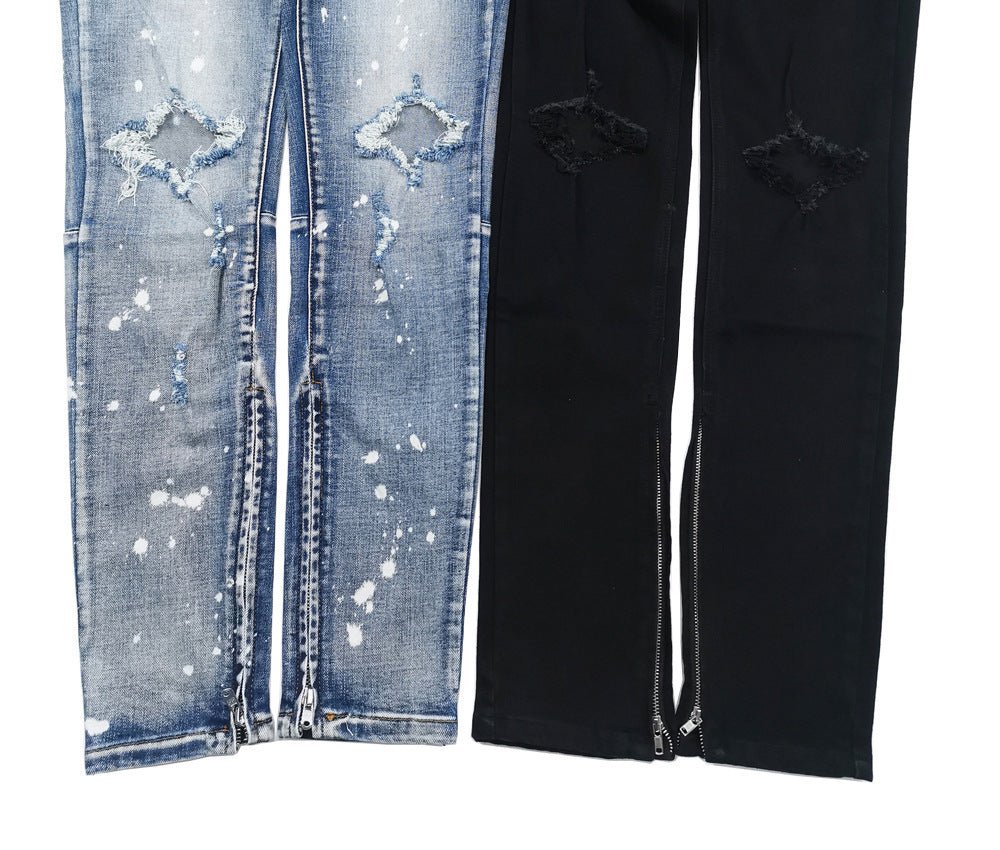 POWQUE Urban Slim Fit Ripped Jeans Men Distressed Style - POWQUE URBAN STYLE