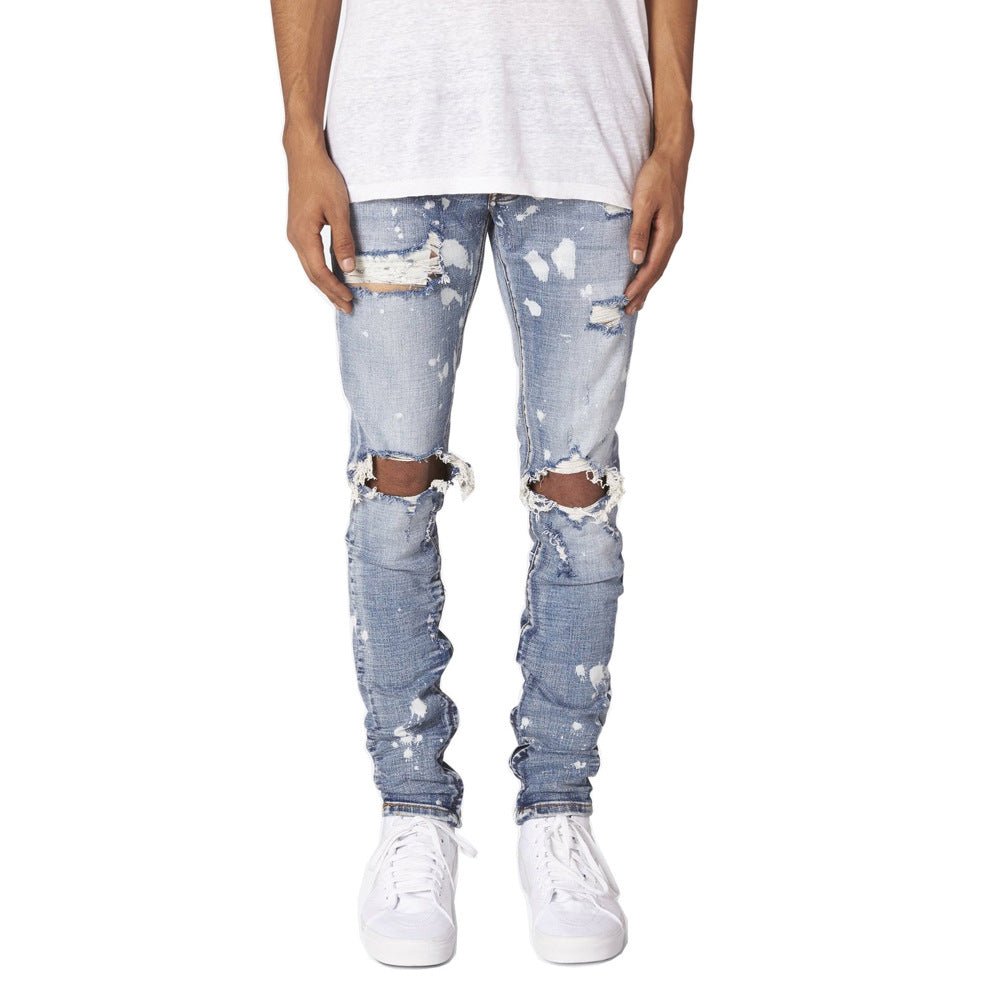 POWQUE Urban Slim Fit Ripped Jeans Men Distressed Style - POWQUE URBAN STYLE