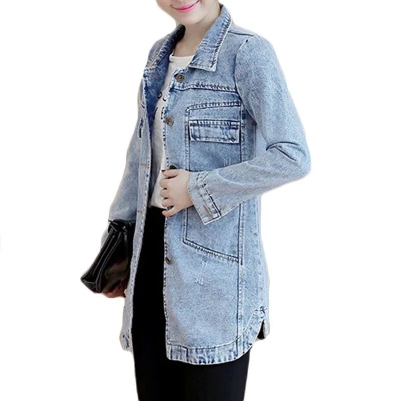 POWQUE URBAN STYLE 5XL Navy Blue Women's Denim Jacket - POWQUE URBAN STYLE