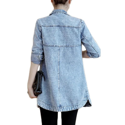 POWQUE URBAN STYLE 5XL Navy Blue Women's Denim Jacket - POWQUE URBAN STYLE