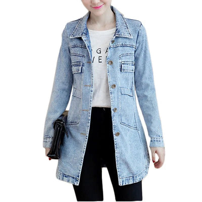 POWQUE URBAN STYLE 5XL Navy Blue Women's Denim Jacket - POWQUE URBAN STYLE
