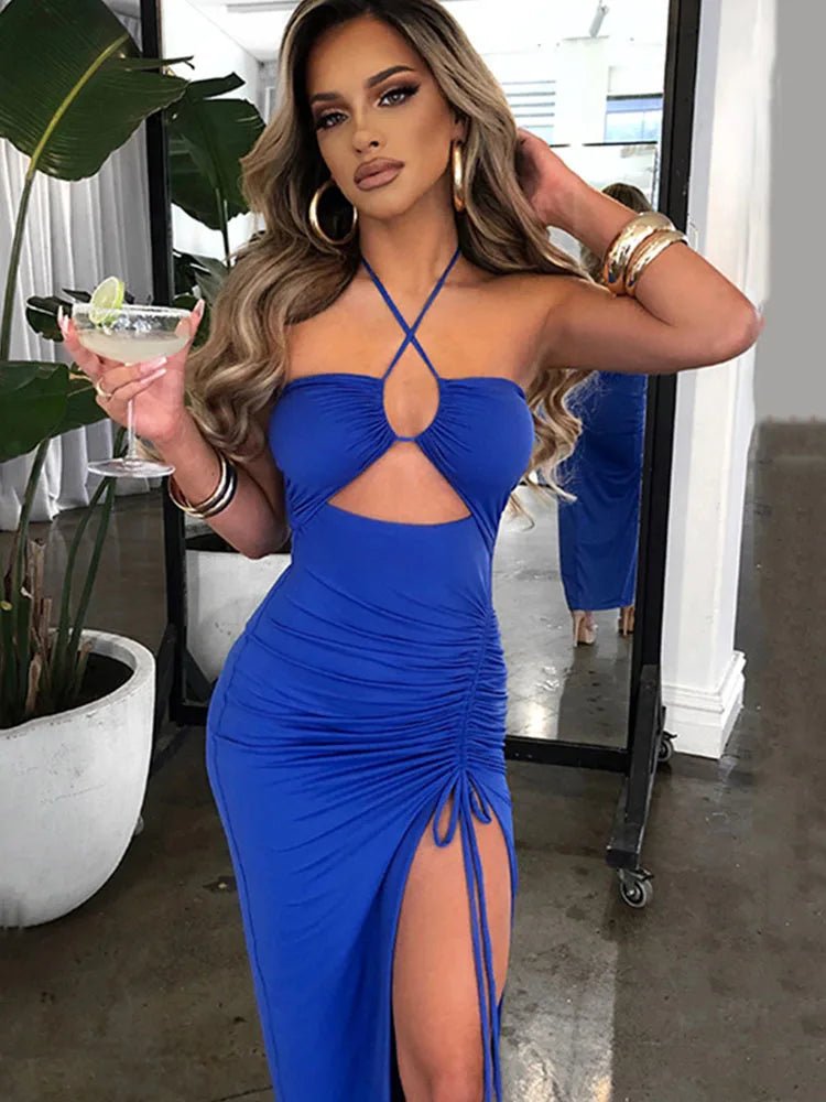 POWQUE Urban Style Backless Midi Bodycon Dress - POWQUE URBAN STYLE