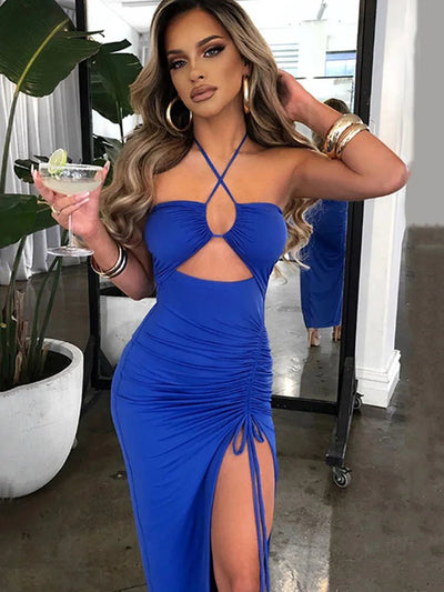 POWQUE Urban Style Backless Midi Bodycon Dress - POWQUE URBAN STYLE