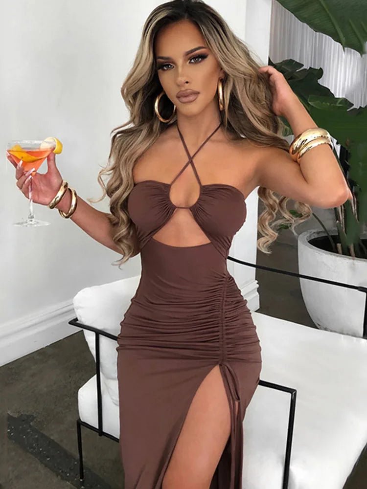 POWQUE Urban Style Backless Midi Bodycon Dress - POWQUE URBAN STYLE