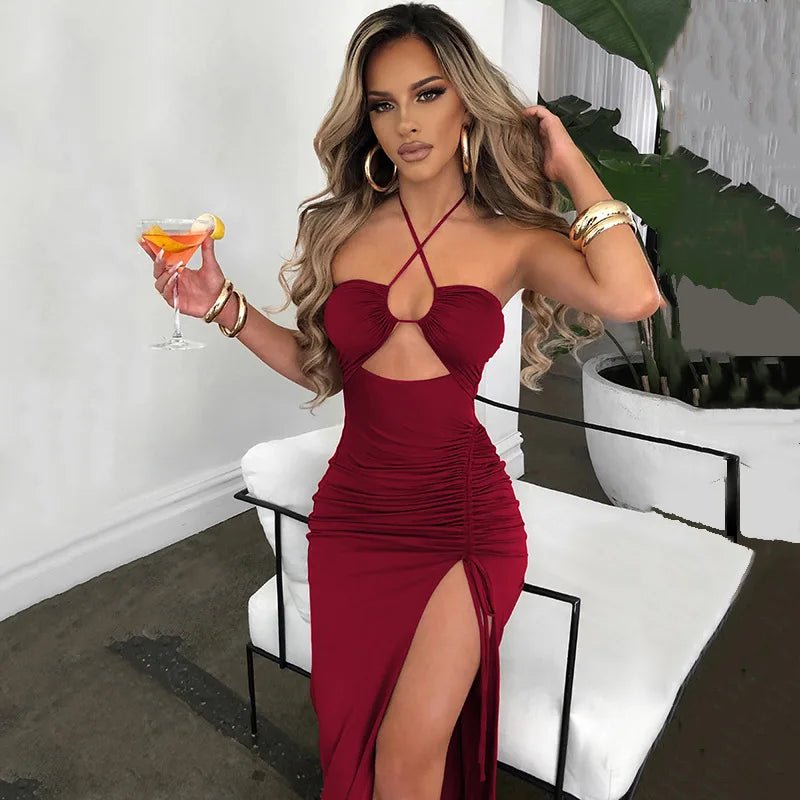 POWQUE Urban Style Backless Midi Bodycon Dress - POWQUE URBAN STYLE