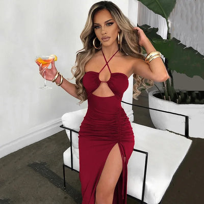 POWQUE Urban Style Backless Midi Bodycon Dress - POWQUE URBAN STYLE