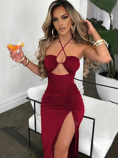 POWQUE Urban Style Backless Midi Bodycon Dress - POWQUE URBAN STYLE