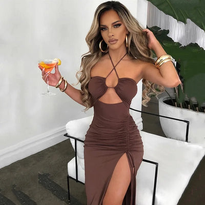 POWQUE Urban Style Backless Midi Bodycon Dress - POWQUE URBAN STYLE