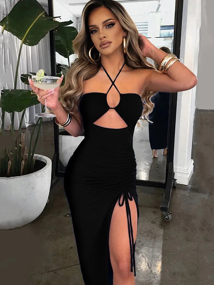 POWQUE Urban Style Backless Midi Bodycon Dress - POWQUE URBAN STYLE