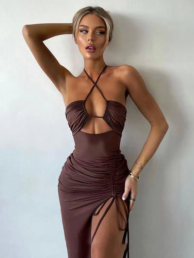 POWQUE Urban Style Backless Midi Bodycon Dress - POWQUE URBAN STYLE