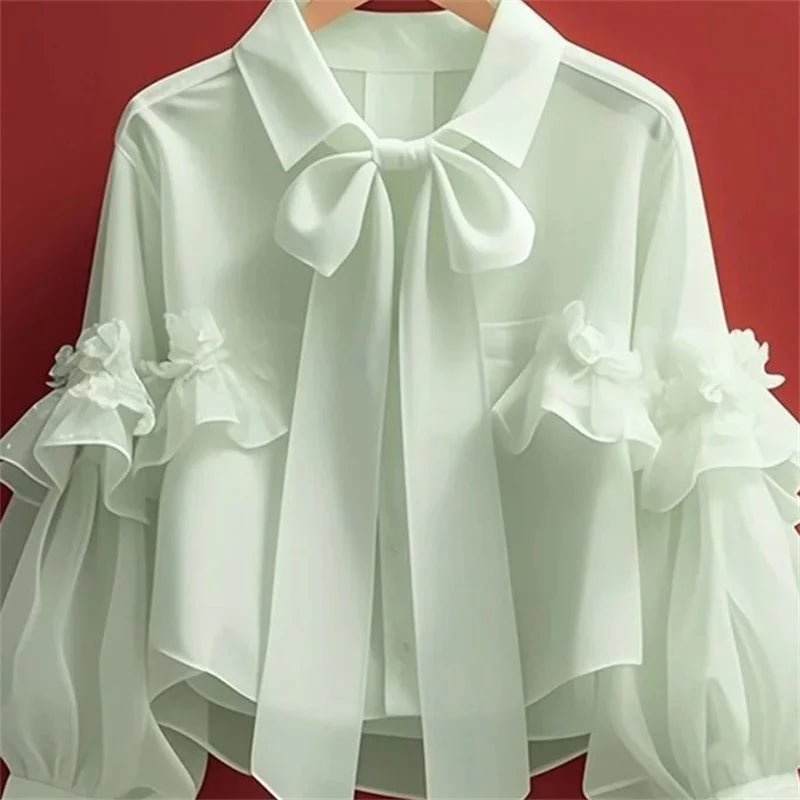 POWQUE Urban Style Blue Bow Blouse for Women - POWQUE URBAN STYLE