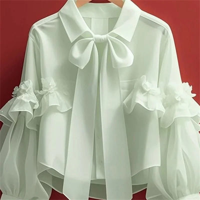 POWQUE Urban Style Blue Bow Blouse for Women - POWQUE URBAN STYLE