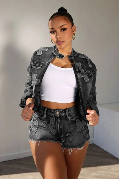 POWQUE URBAN STYLE Blue Denim Two - Piece Set - POWQUE URBAN STYLE