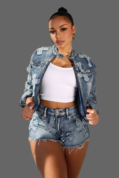 POWQUE URBAN STYLE Blue Denim Two - Piece Set - POWQUE URBAN STYLE