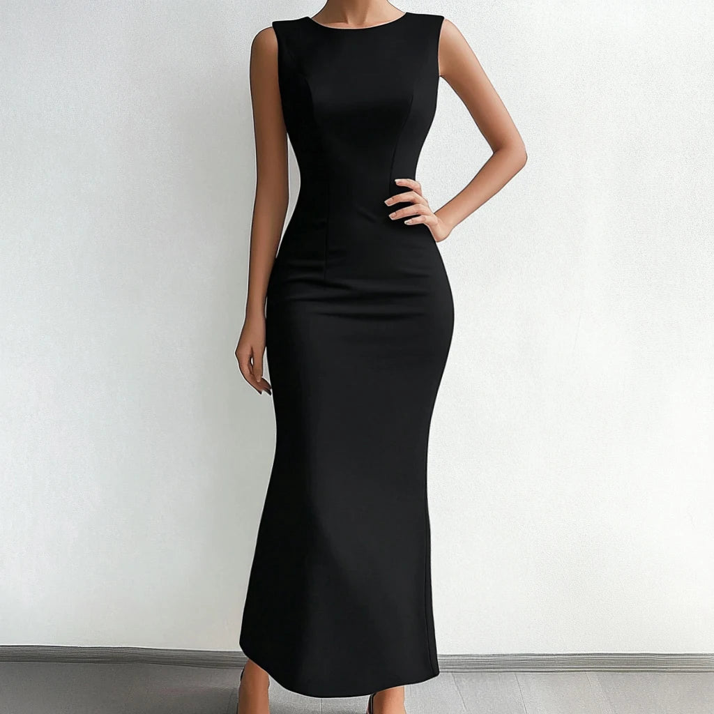 POWQUE Urban Style Boat Neck Mermaid Maxi Dress - POWQUE URBAN STYLE