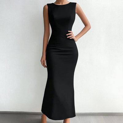 POWQUE Urban Style Boat Neck Mermaid Maxi Dress - POWQUE URBAN STYLE
