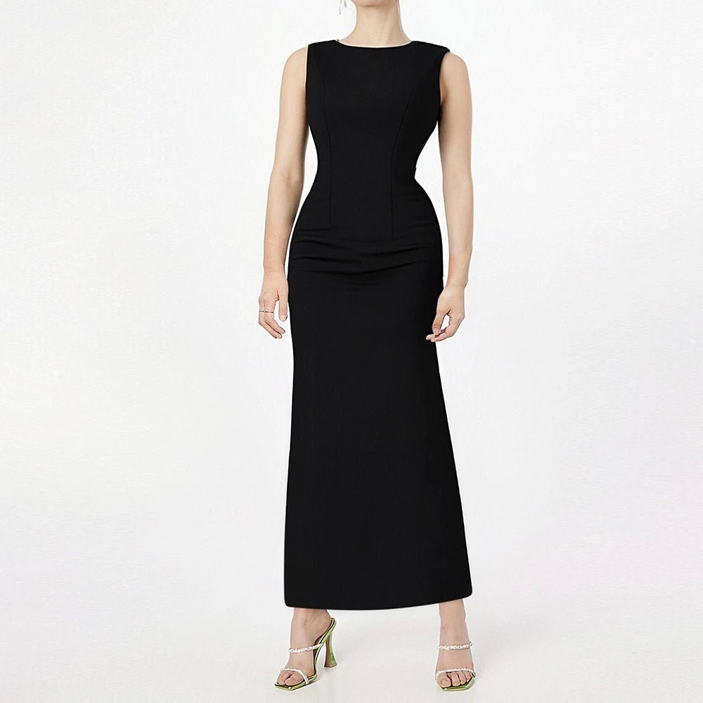 POWQUE Urban Style Boat Neck Mermaid Maxi Dress - POWQUE URBAN STYLE