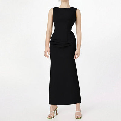 POWQUE Urban Style Boat Neck Mermaid Maxi Dress - POWQUE URBAN STYLE