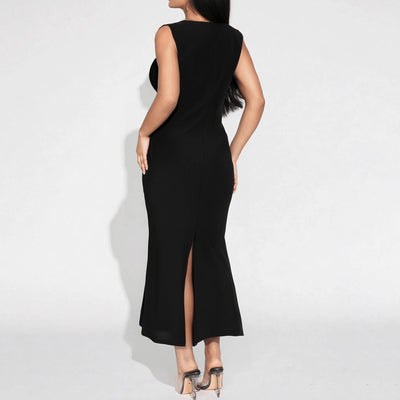 POWQUE Urban Style Boat Neck Mermaid Maxi Dress - POWQUE URBAN STYLE