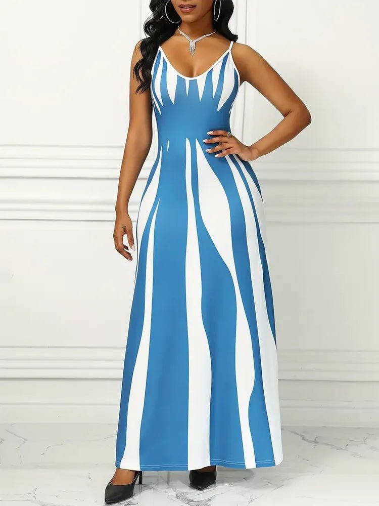 POWQUE URBAN STYLE Chic Abstract Print Maxi Dress - POWQUE URBAN STYLE
