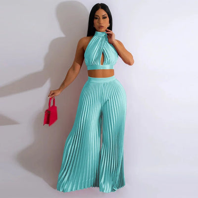 POWQUE URBAN STYLE Chic Women's Sweat Set - Bold Pleated Two - Piece - POWQUE URBAN STYLE