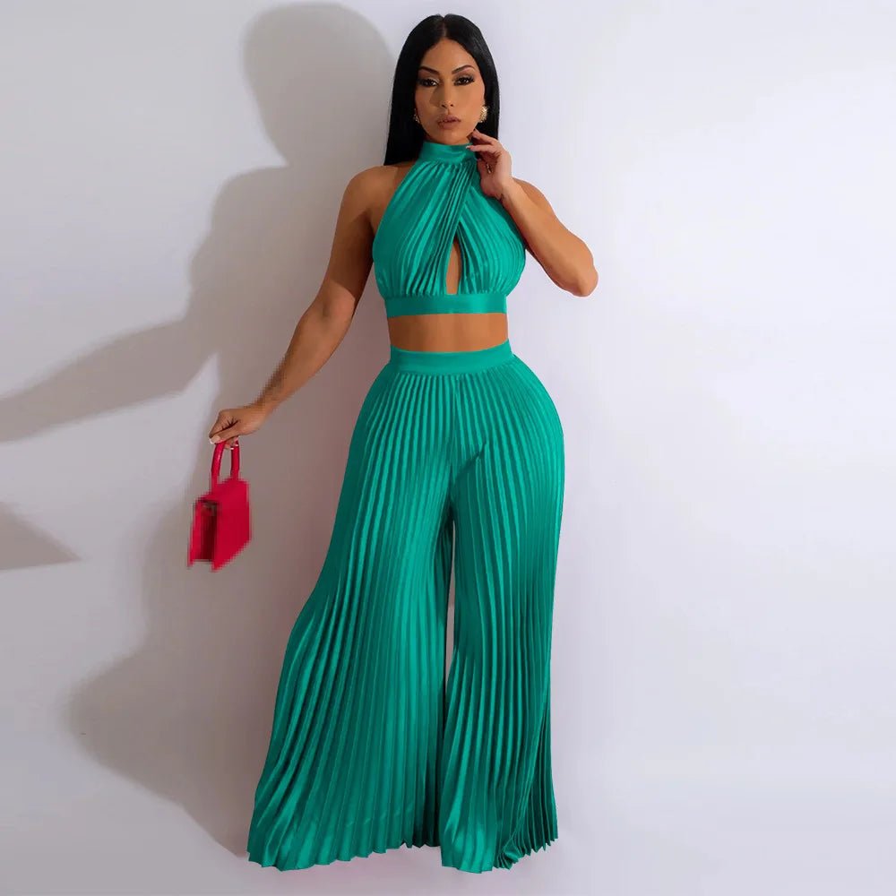 POWQUE URBAN STYLE Chic Women's Sweat Set - Bold Pleated Two - Piece - POWQUE URBAN STYLE