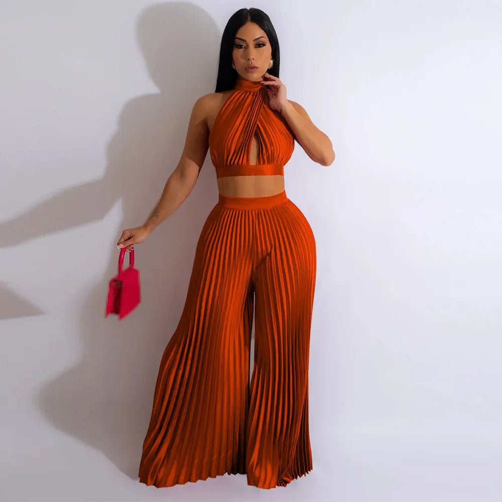 POWQUE URBAN STYLE Chic Women's Sweat Set - Bold Pleated Two - Piece - POWQUE URBAN STYLE