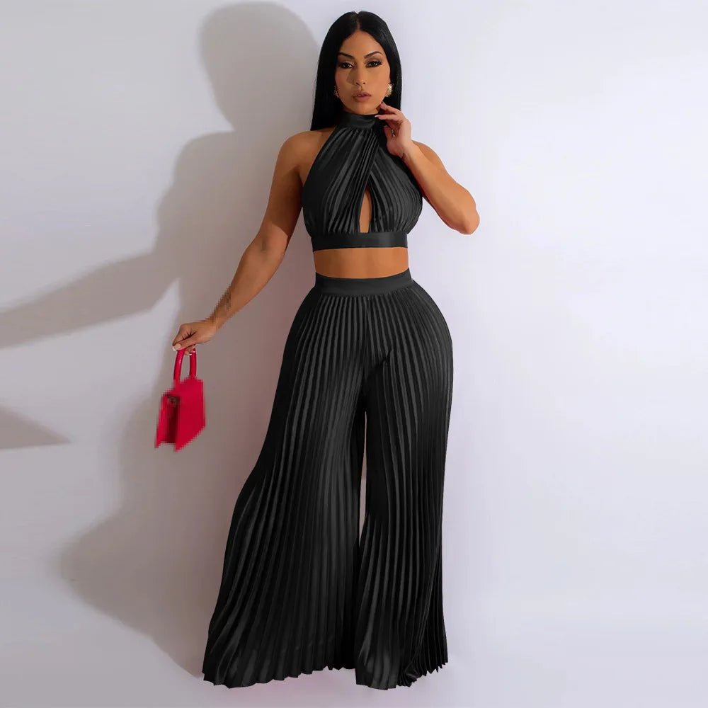 POWQUE URBAN STYLE Chic Women's Sweat Set - Bold Pleated Two - Piece - POWQUE URBAN STYLE