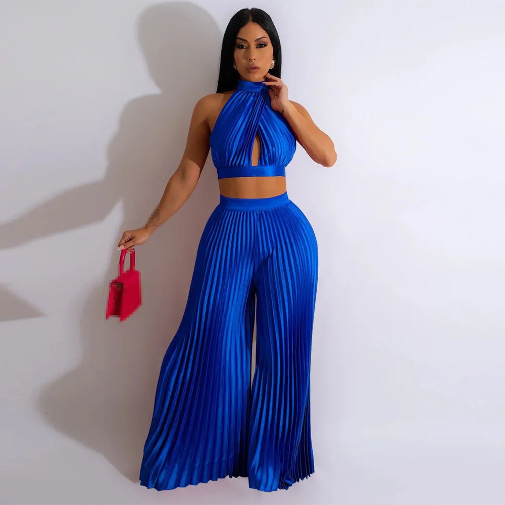 POWQUE URBAN STYLE Chic Women's Sweat Set - Bold Pleated Two - Piece - POWQUE URBAN STYLE
