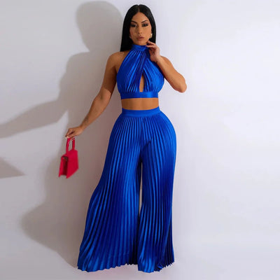 POWQUE URBAN STYLE Chic Women's Sweat Set - Bold Pleated Two - Piece - POWQUE URBAN STYLE