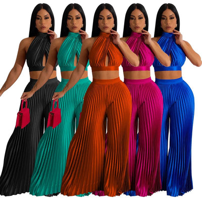 POWQUE URBAN STYLE Chic Women's Sweat Set - Bold Pleated Two - Piece - POWQUE URBAN STYLE
