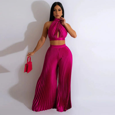 POWQUE URBAN STYLE Chic Women's Sweat Set - Bold Pleated Two - Piece - POWQUE URBAN STYLE