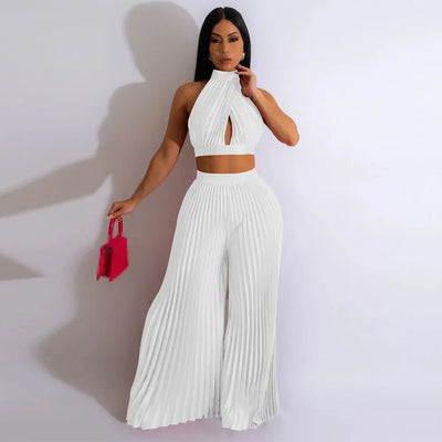 POWQUE URBAN STYLE Chic Women's Sweat Set - Bold Pleated Two - Piece - POWQUE URBAN STYLE