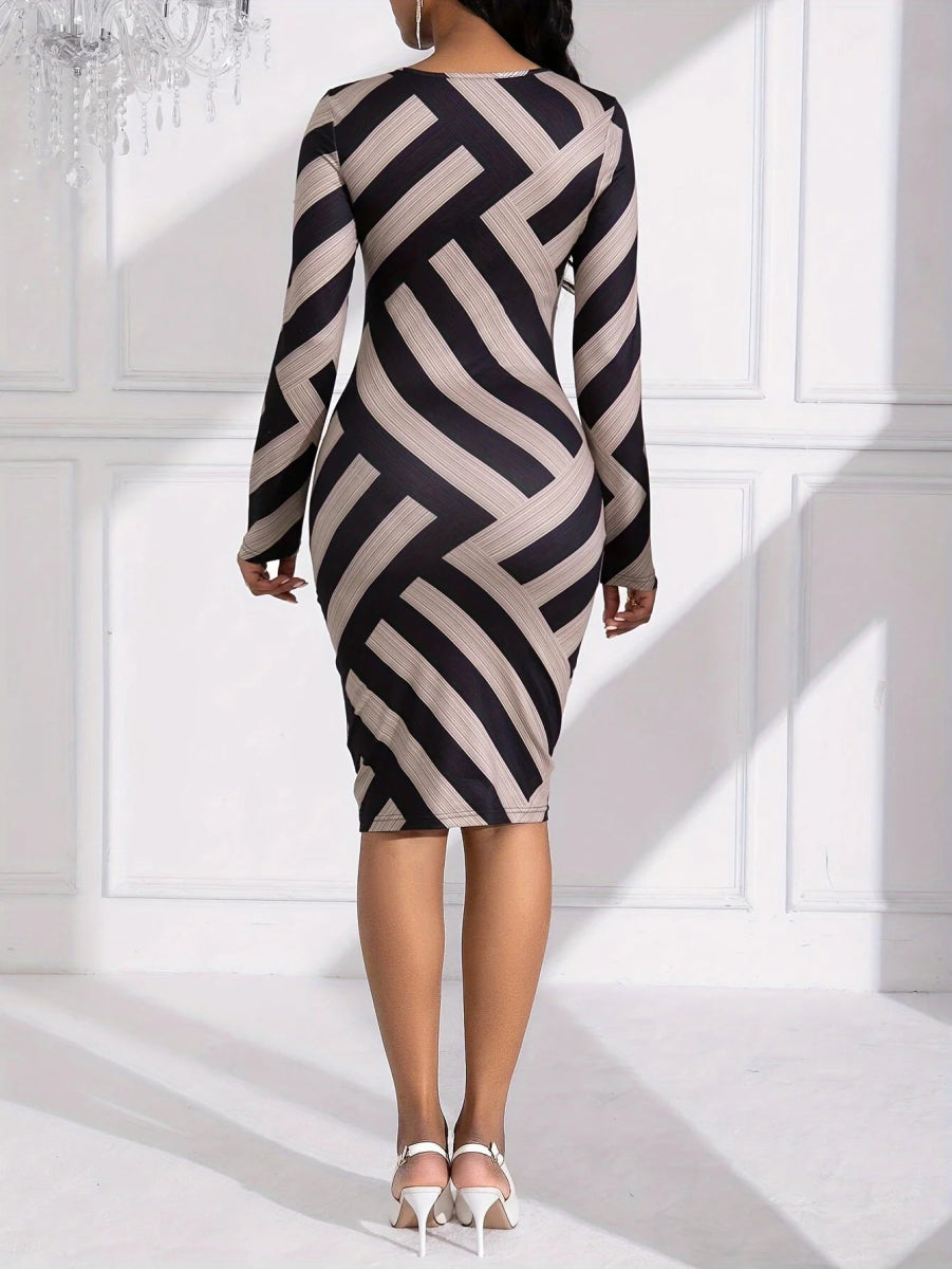 POWQUE Urban Style Colorblock Long Sleeve Dress - POWQUE URBAN STYLE