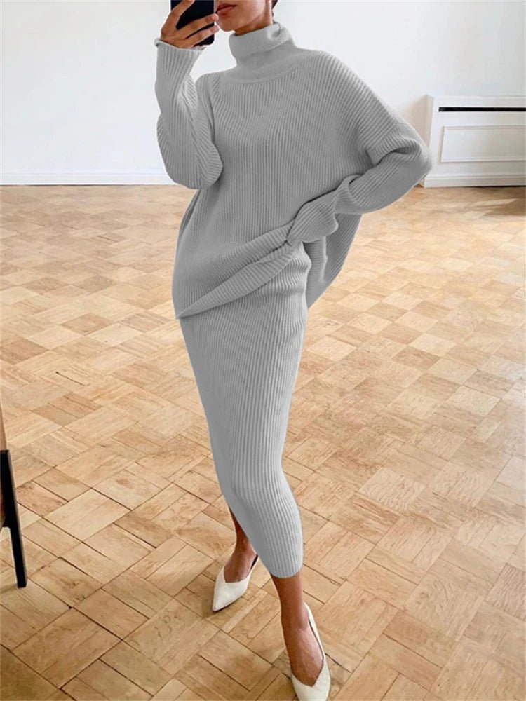 POWQUE URBAN STYLE Cozy Knit Dress Set for Women - POWQUE URBAN STYLE