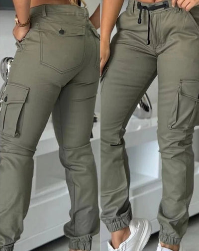 POWQUE URBAN STYLE Cuffed Cargo Work Pants for Women - POWQUE URBAN STYLE