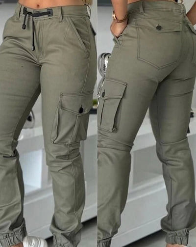 POWQUE URBAN STYLE Cuffed Cargo Work Pants for Women - POWQUE URBAN STYLE