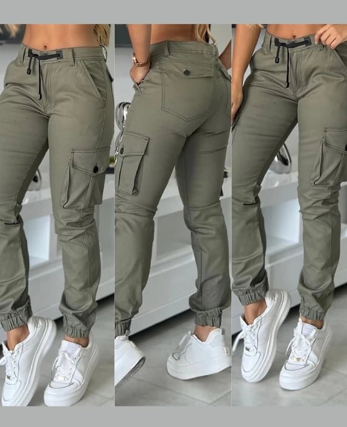 POWQUE URBAN STYLE Cuffed Cargo Work Pants for Women - POWQUE URBAN STYLE