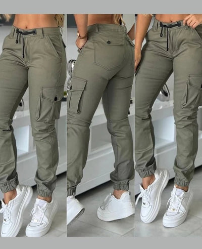 POWQUE URBAN STYLE Cuffed Cargo Work Pants for Women - POWQUE URBAN STYLE