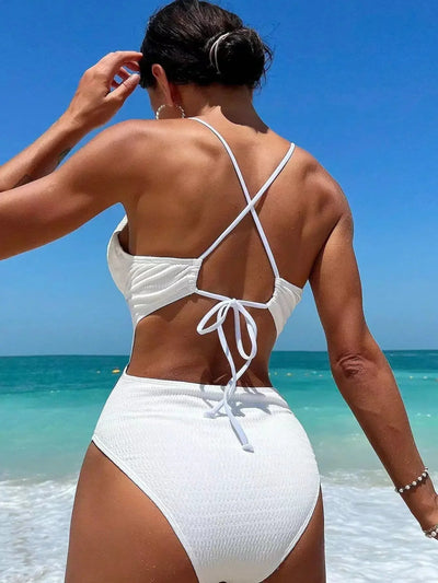 POWQUE URBAN STYLE Deep V Neck Push Up Swimsuit - POWQUE URBAN STYLE