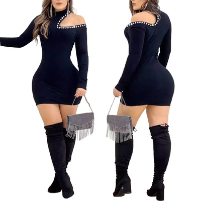 POWQUE URBAN STYLE Elegant Bodycon Midi Dress Black - POWQUE URBAN STYLE