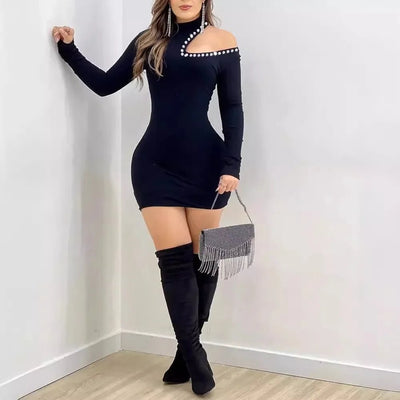 POWQUE URBAN STYLE Elegant Bodycon Midi Dress Black - POWQUE URBAN STYLE