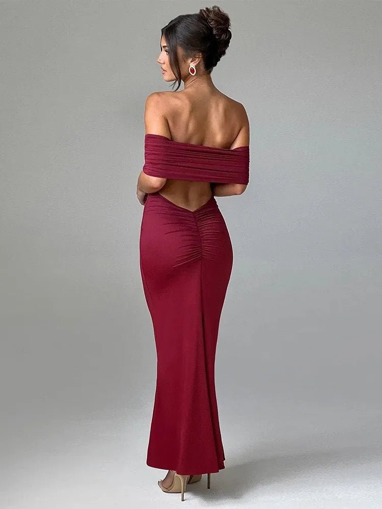 POWQUE URBAN STYLE Elegant High Split Backless Maxi Dress - POWQUE URBAN STYLE