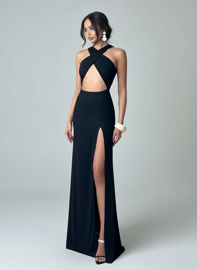 POWQUE URBAN STYLE Elegant High Split Backless Maxi Dress - POWQUE URBAN STYLE