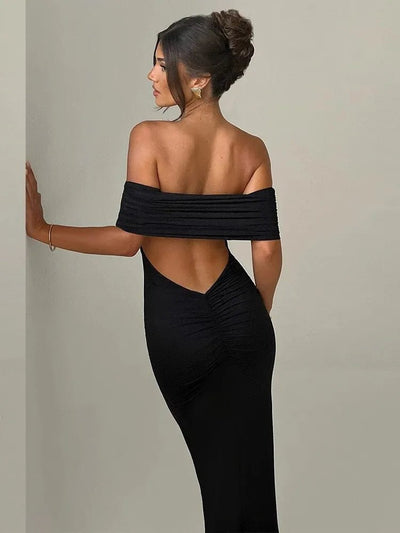 POWQUE URBAN STYLE Elegant High Split Backless Maxi Dress - POWQUE URBAN STYLE